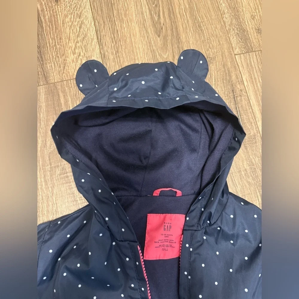 Baby Gap Girls Navy Blue Polka Dot Rain Coat Size 12-18 Months